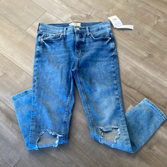Free People High Rise Turquoise Busted Out Knee Skinny Jean Size 28 Short - Picture 3 of 9